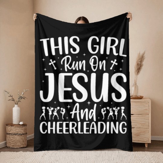 Girl Run On Jesus And Cheerleading Cheerleader Che Throw Blankets