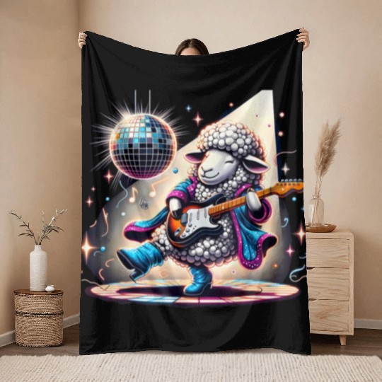 Disco Ball Guitar Sheep Throw Blankets