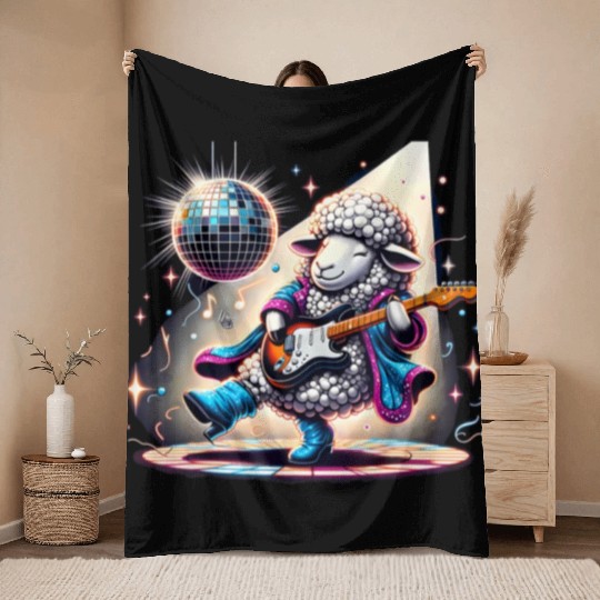 Disco Ball Guitar Sheep Throw Blankets