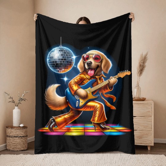 Disco Golden Retriever dog Throw Blankets