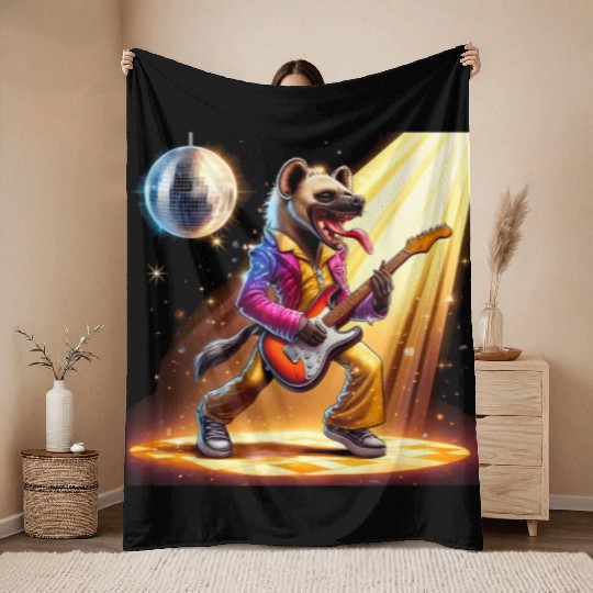 Disco Ball Guitar Hyena Throw Blankets