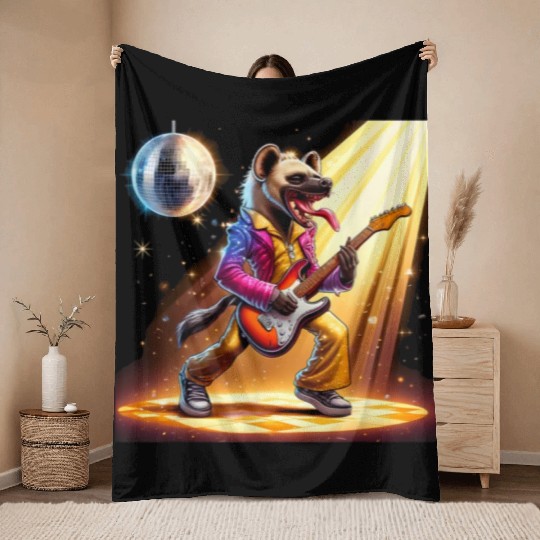 Disco Ball Guitar Hyena Throw Blankets