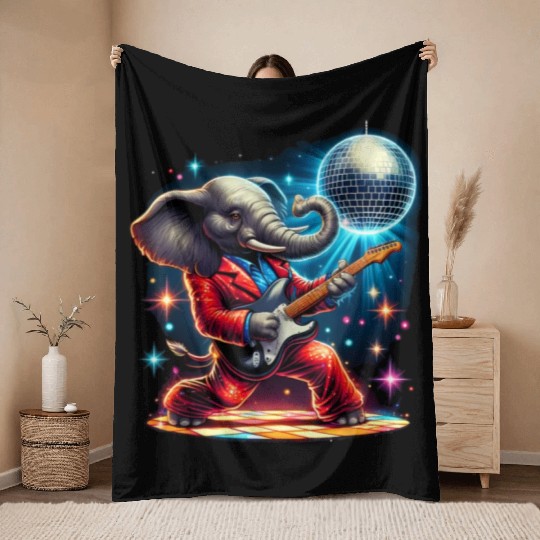 Disco Ball Guitar Elephant Throw Blankets