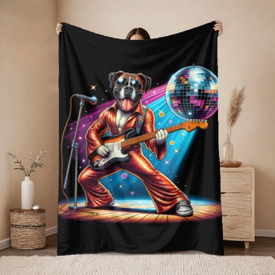 Disco Guitar Boxer dog Throw Blankets