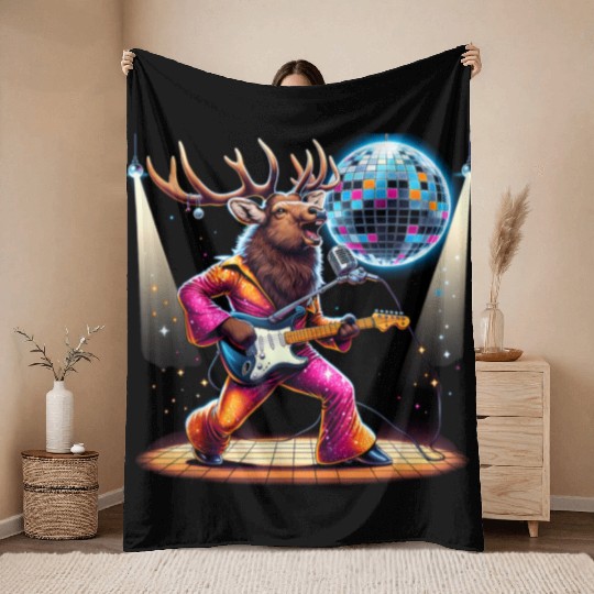 Disco Ball Guitar Elk Throw Blankets