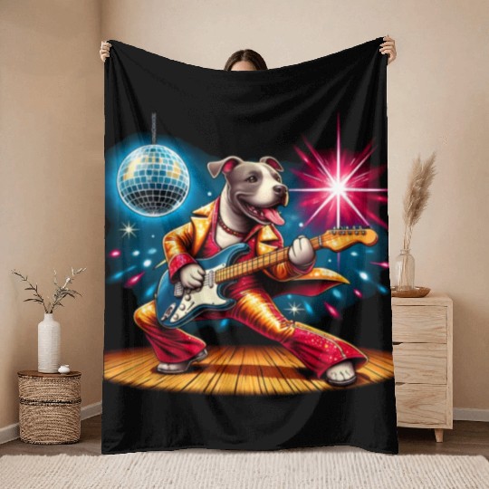Disco Ball Guitar dog Throw Blankets