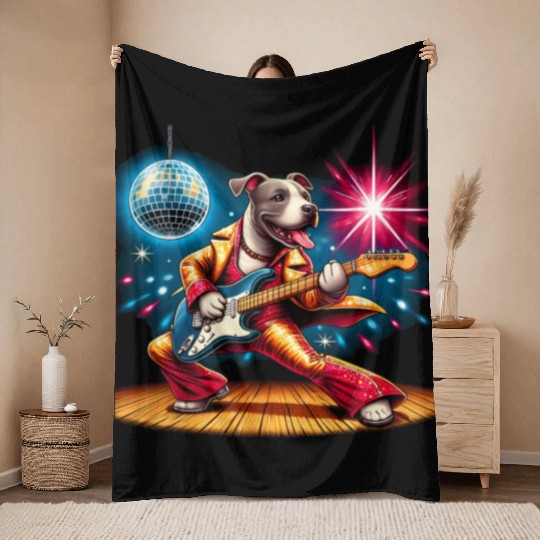 Disco Ball Guitar dog Throw Blankets