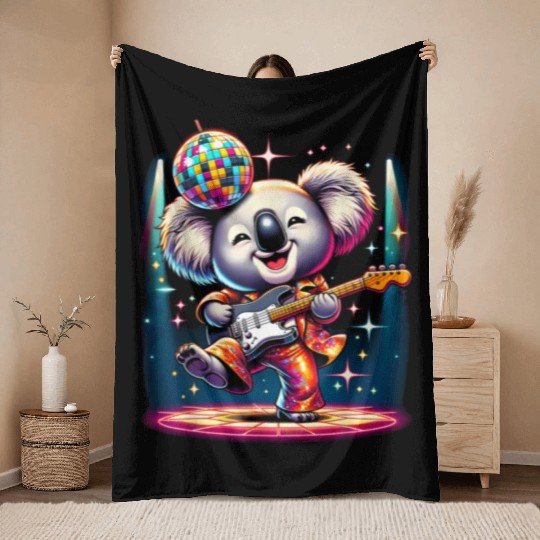 Disco Ball Guitar Koala Throw Blankets