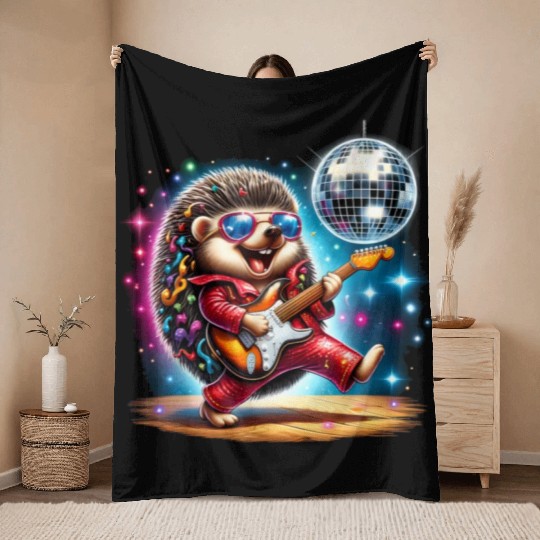 Disco Ball Guitar Hedgehog Throw Blankets