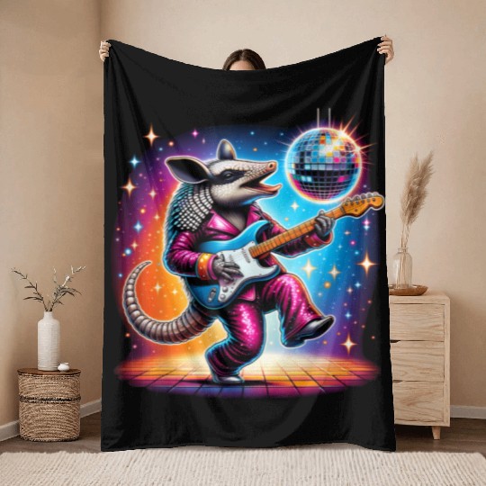 Disco Ball Guitar Armadillo Throw Blankets