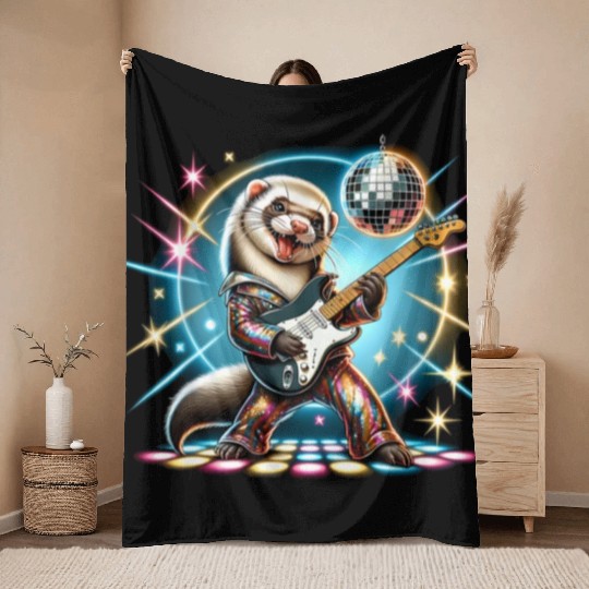 Disco Ball Guitar Ferret Throw Blankets