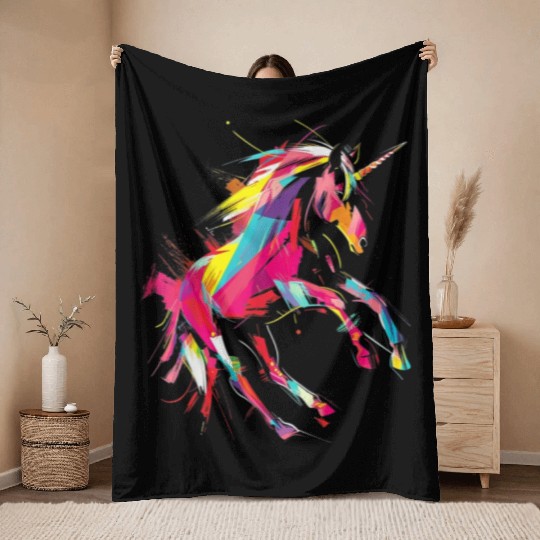 Unicorn Rainbow Animal Zoo Throw Blankets