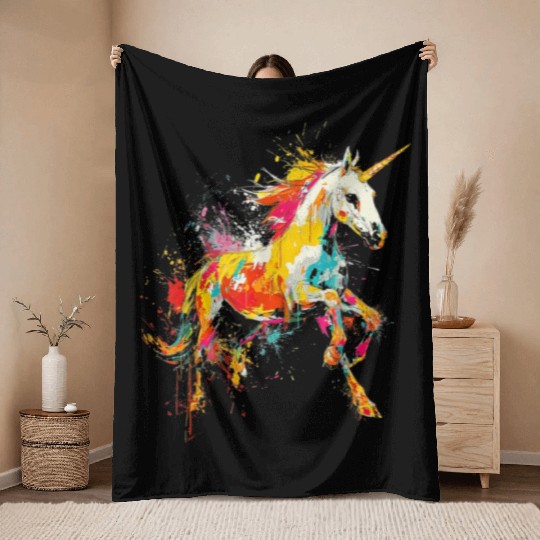 Unicorn Rainbow Animal Zoo Throw Blankets
