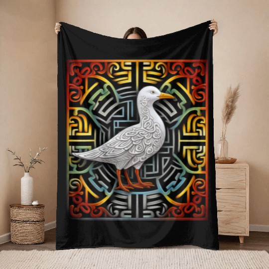 Seagull Mandala Graphic Illustration Throw Blankets