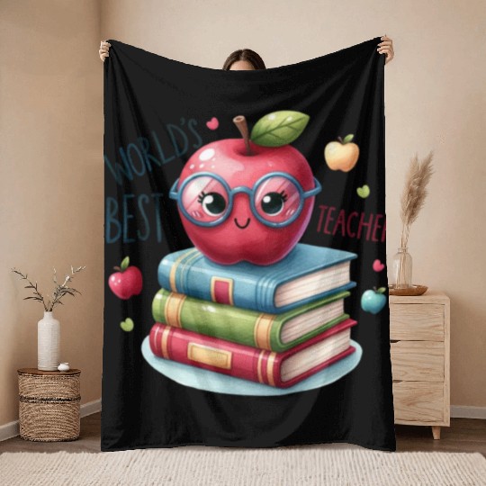 Worlds Best Teacher Apple And Books For Teacher Throw Blankets