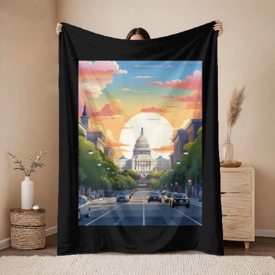 Sunset in US Capitol Washington DC Throw Blankets