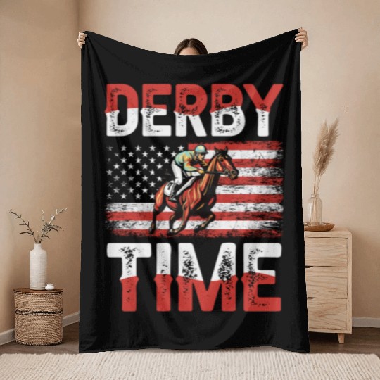 Derby Time Louisville Kentucky Horse Racing Throw Blankets