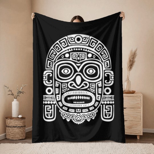 Maya God Mayan Mythology Ek Chuah Intricate Mask Throw Blankets