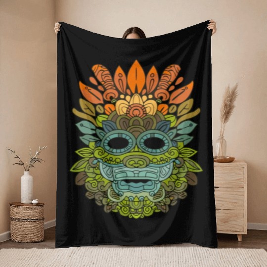 Maya God Mayan Mythology Itzamna Colorful Tribal Throw Blankets
