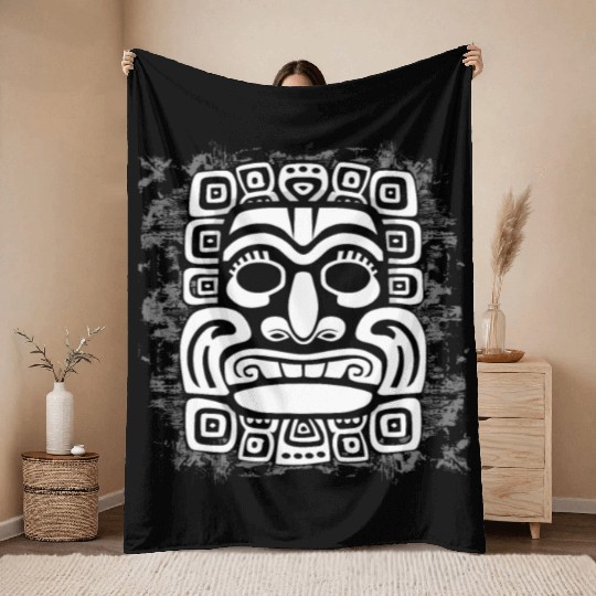 Maya God Mayan Mythology Kauil Mask Throw Blankets