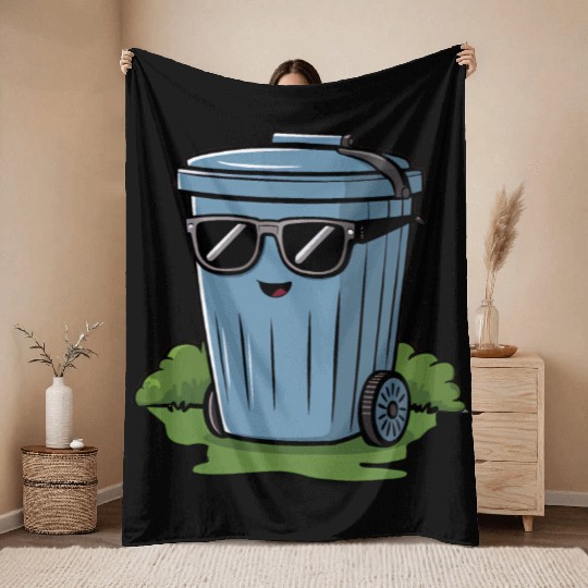 A Cute Trash Bin Throw Blankets