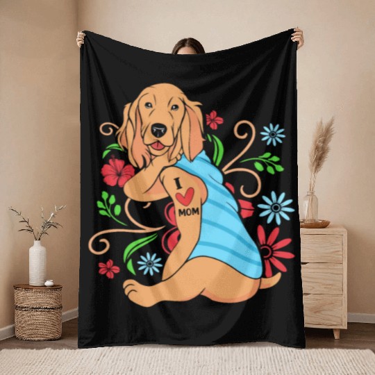 Cute Heart Cocker Spaniel Mom I Love Mom Throw Blankets