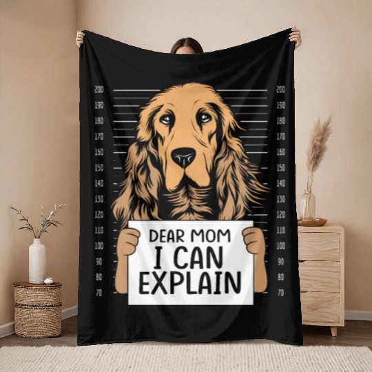 Funny Brown Cocker Spaniel Dear Mom I Can Explain Throw Blankets