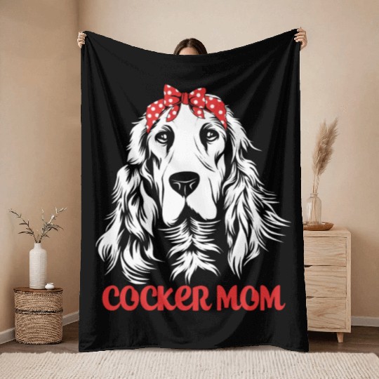 Cute Dog Hair Bow Cocker Spaniel Mom Cocker Mom Throw Blankets