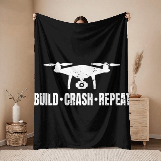 drone build crash repeat drone pilot Throw Blankets
