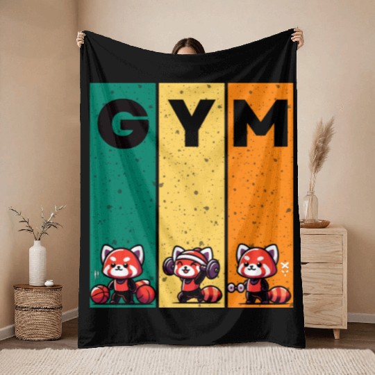 gym red panda funny workout Throw Blankets