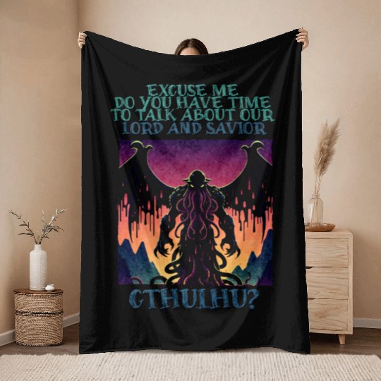 Lord & Savior Cthulhu Cult Lovecraft Necronomicon Throw Blankets