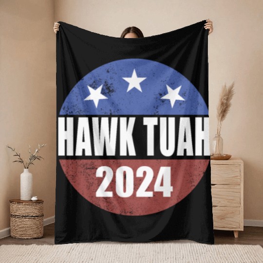 Hawk Tuah 2024 Election Button Hawk Tuahhawk tuah Throw Blankets