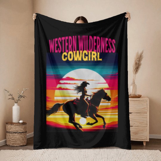 Western Wilderness Cowgirl, 80s Sunset Vibes Throw Blankets