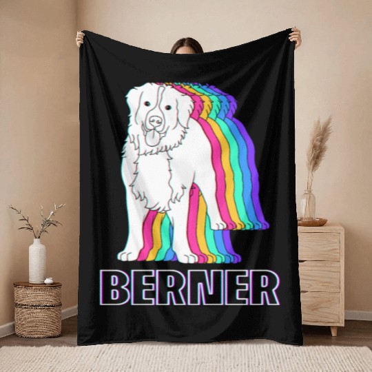 Funny Dog Lover Retro Berner Bernese Dog Throw Blankets