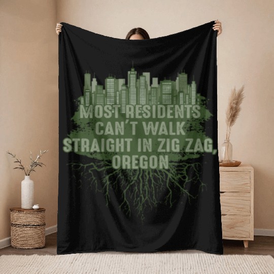 Walk Straight in Zigzag Oregon Pun Wisconsin Joke Throw Blankets