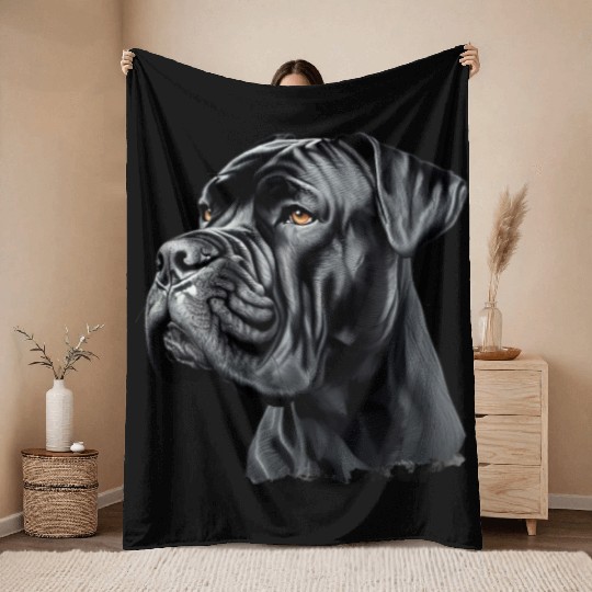 Black Cane Corso Dog Art Throw Blankets, Realistic Dog