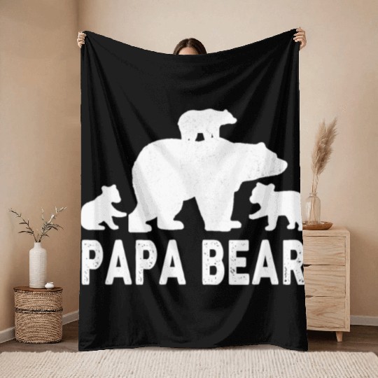 Papa Bear Fathers Day 3 Cubs Kid Throw Blankets