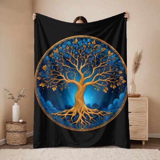Irish Nordic Celtic Tree of Life Yggdrasil Throw Blankets