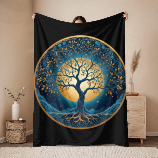 Irish Nordic Celtic Tree of Life Yggdrasil Throw Blankets