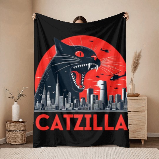 Catzilla Cat Japanese Premium Throw Blankets
