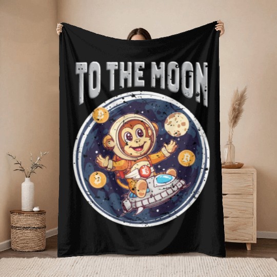 Cryptocurrency Bitcoin Ape To The Moon Throw Blankets