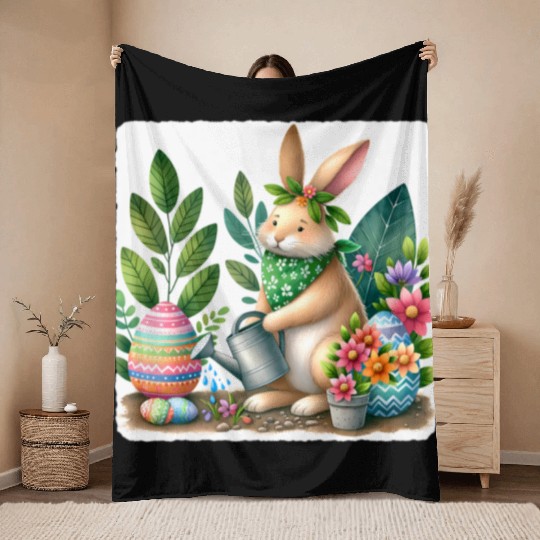 Rabbit Planting Garden Easter Bandana Throw Blankets