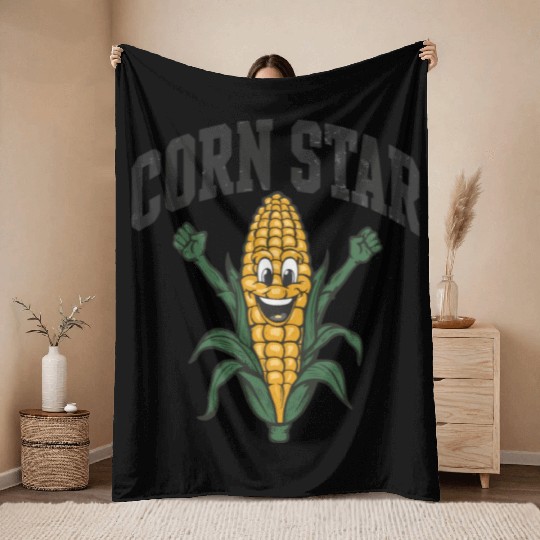 Funny Farm Food Throw Blankets Corny Cob Farmer Corn Star
