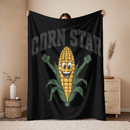 Funny Farm Food Throw Blankets Corny Cob Farmer Corn Star