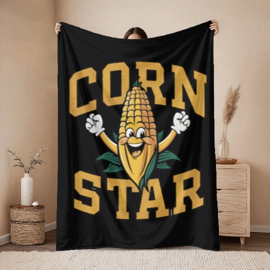 Funny Farm Food Throw Blankets Corny Cob Farmer Corn Star