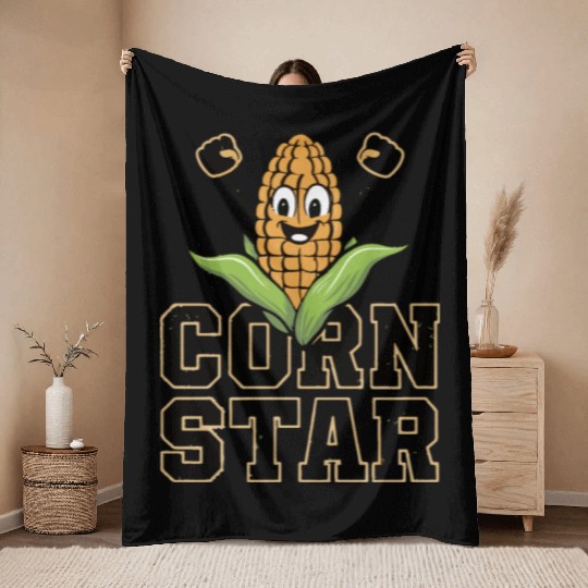 Funny Farm Food Throw Blankets Corny Cob Farmer Corn Star