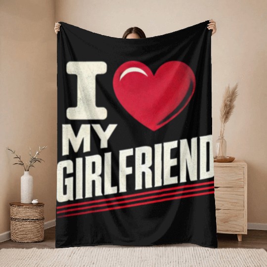 I Love My Girlfriend retro vintage Throw Blankets