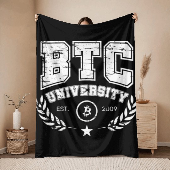 BTC University Bitcoin College vintage retro Throw Blankets