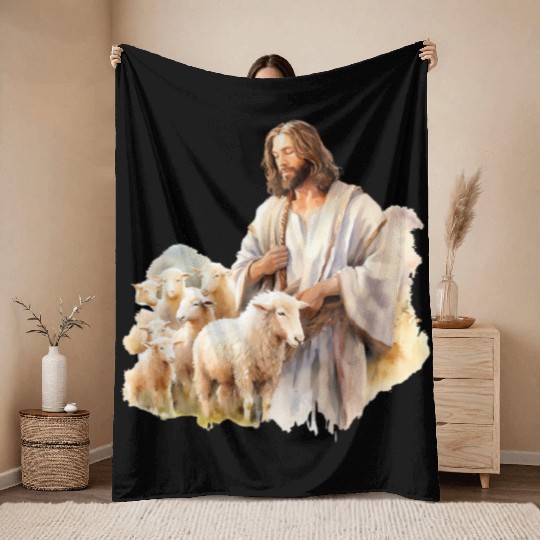 Lord Jesus Church Sheep Peace Throw Blankets