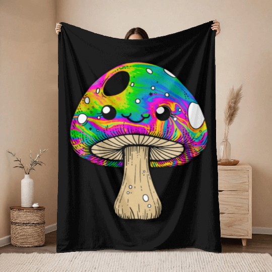 psychedelic Kawaii Mushroon Throw Blankets